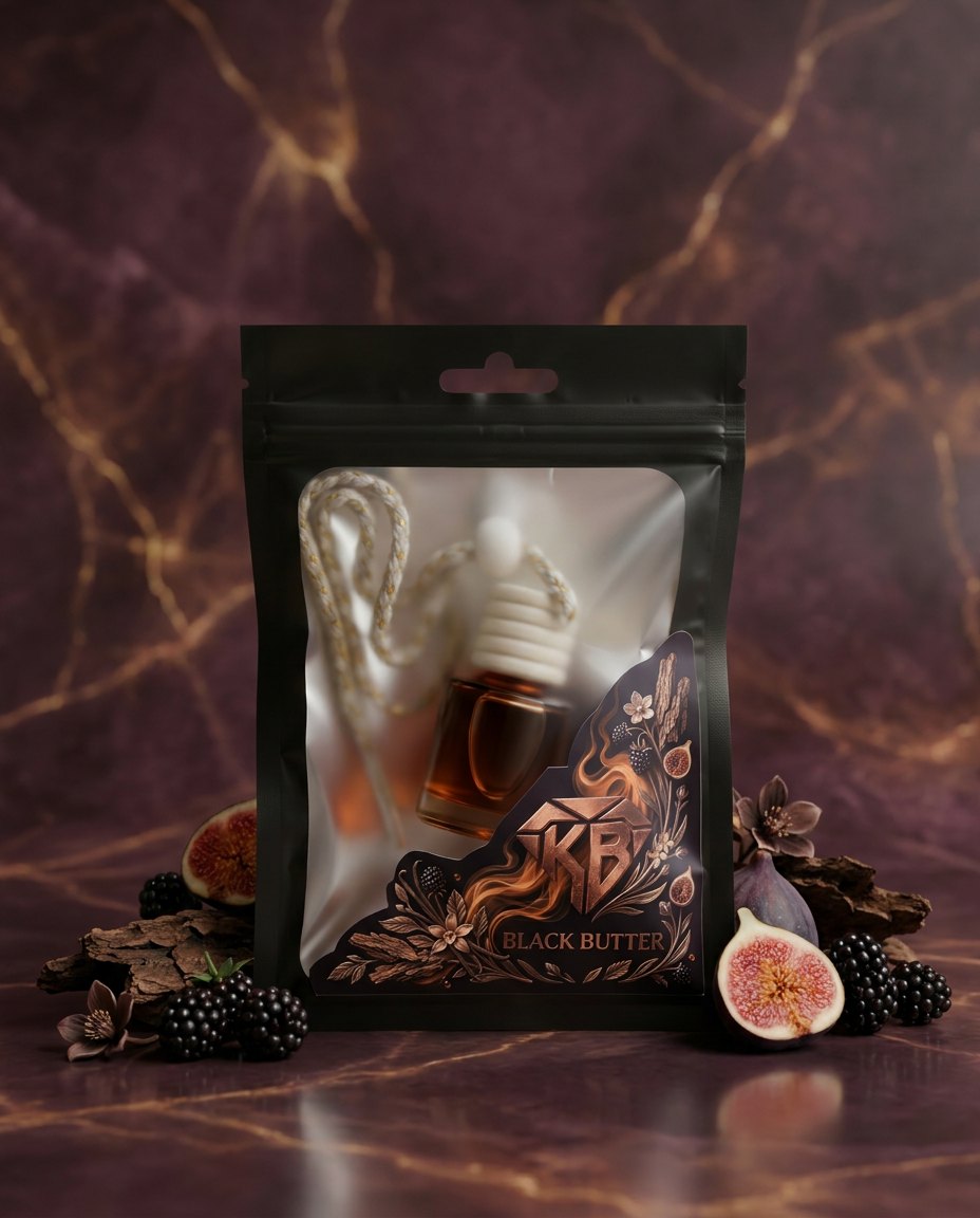 Black Butter car air freshener — 8 ml handmade hanging glass diffuser