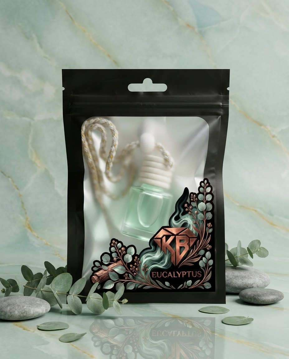 Eucalyptus car air freshener — 8 ml handmade hanging glass diffuser