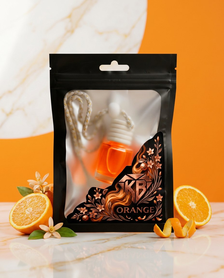 Orange car air freshener — 8 ml handmade hanging glass diffuser