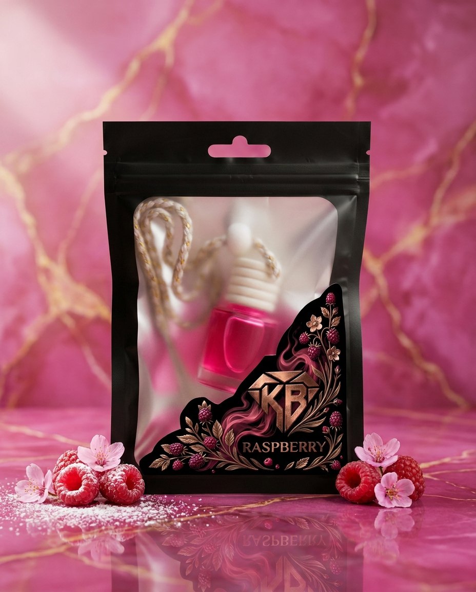 Raspberry car air freshener — 8 ml handmade hanging glass diffuser