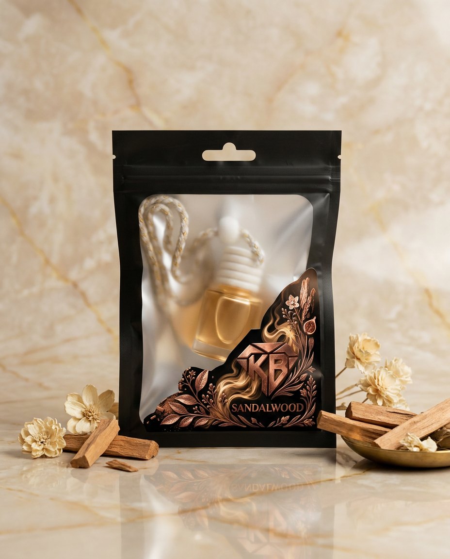 Sandalwood car air freshener — 8 ml handmade hanging glass diffuser