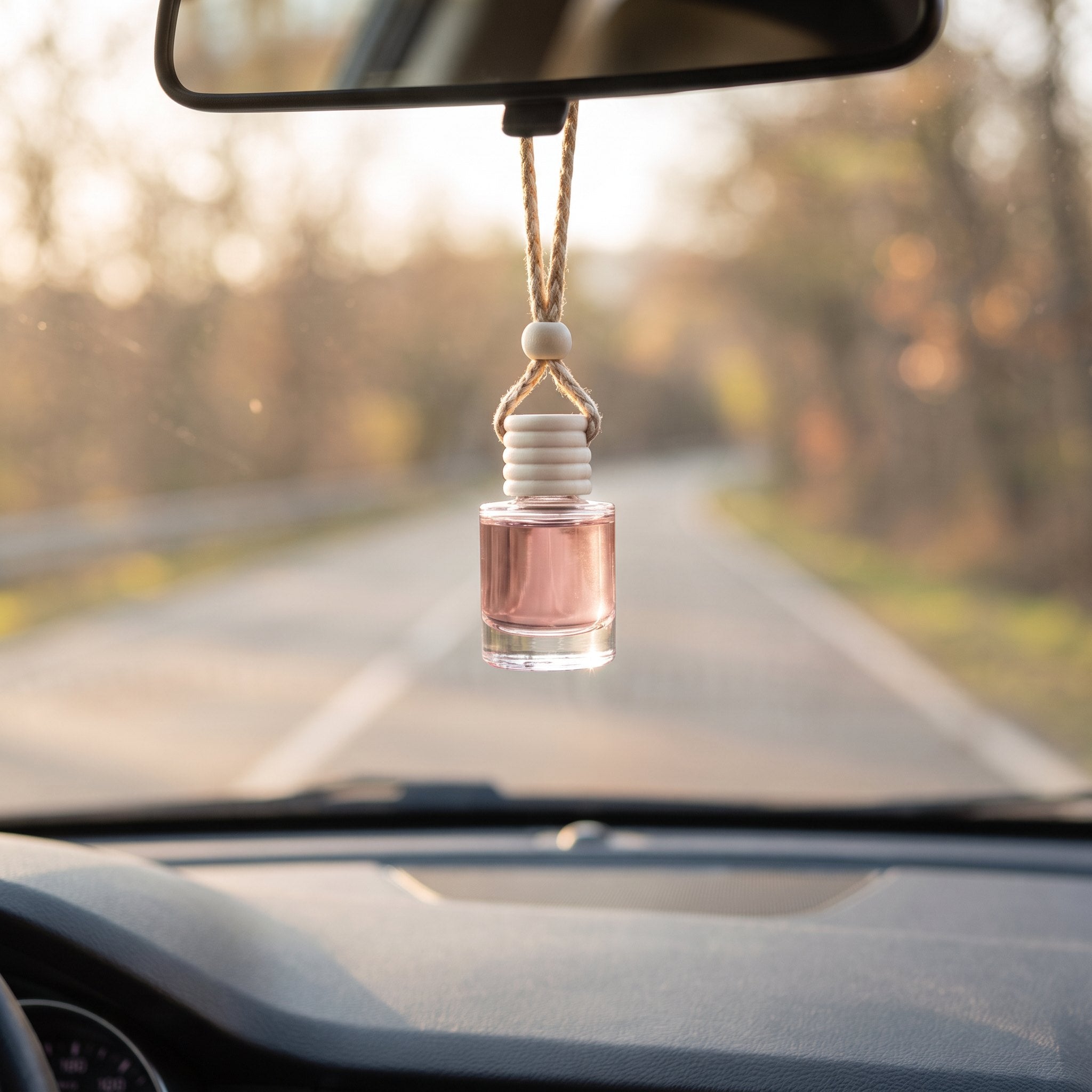 Lick Me All Over car air freshener hanging from a rearview mirror