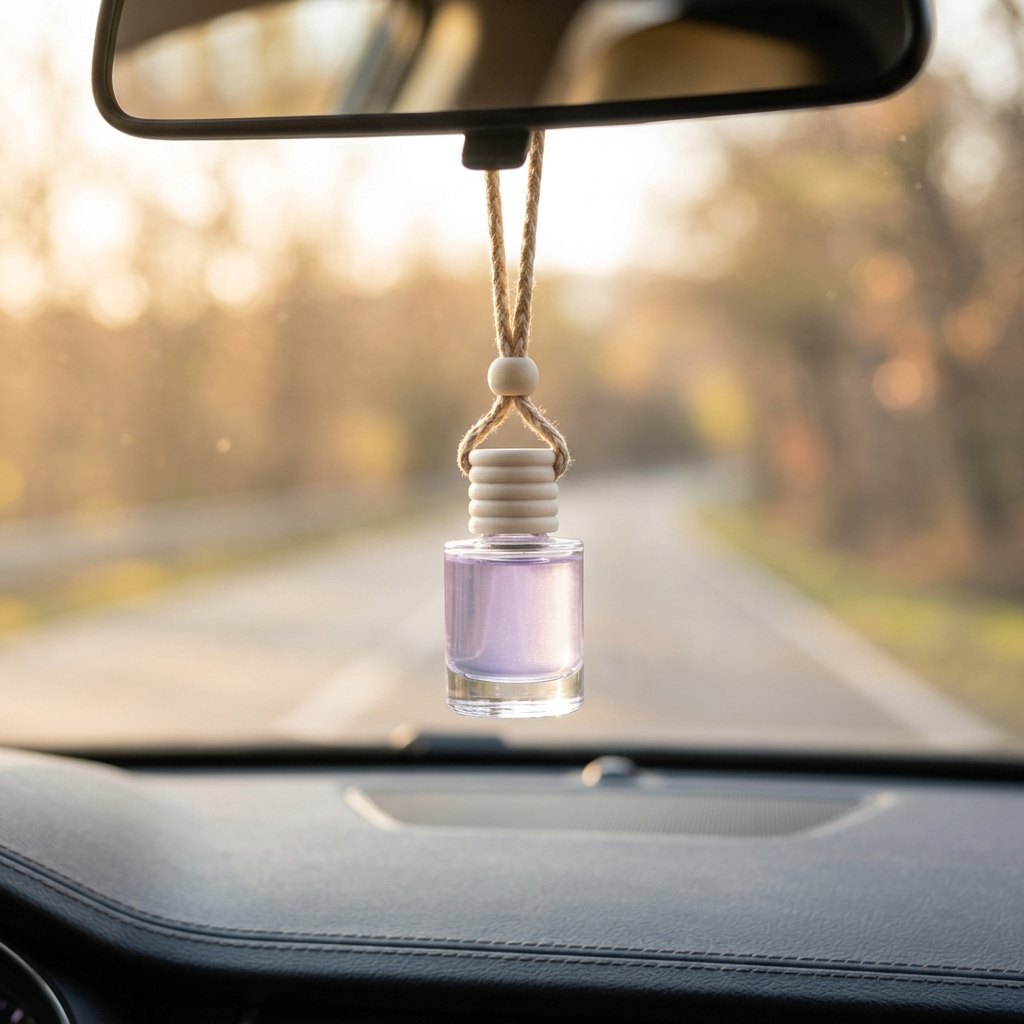 Make A Wish car air freshener hanging from a rearview mirror